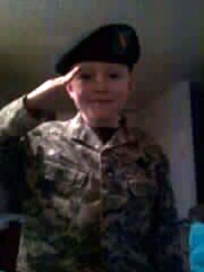 This is Paul's great nephew Lane. He was preparing to march in a Memorial Day Parade. Good looking Trooper and a good looking salute.